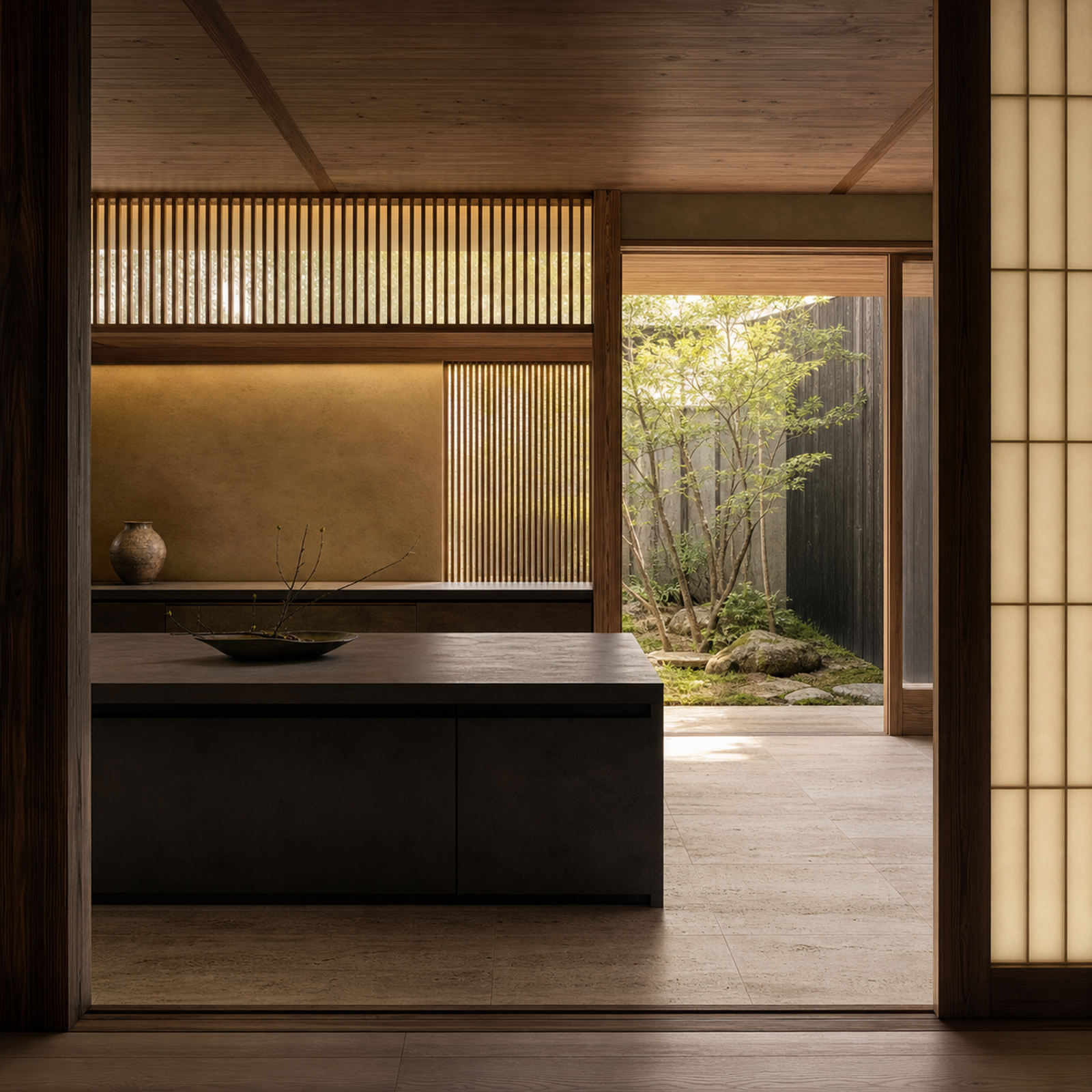 Quiet villa kitchen atmosphere for oxide color finish approval.
