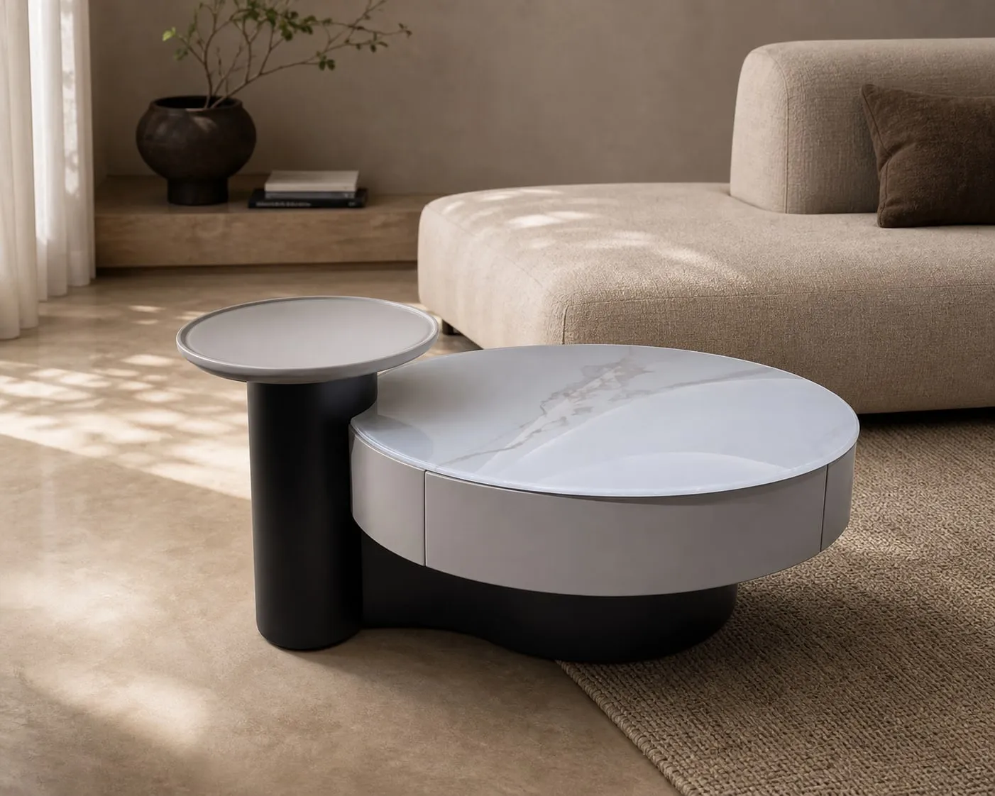 Round Sintered Stone Side Table 85×30 cm