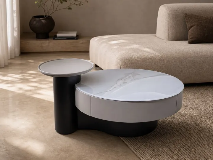 Mesa Auxiliar Redonda de Piedra Sinterizada 85×30 cm