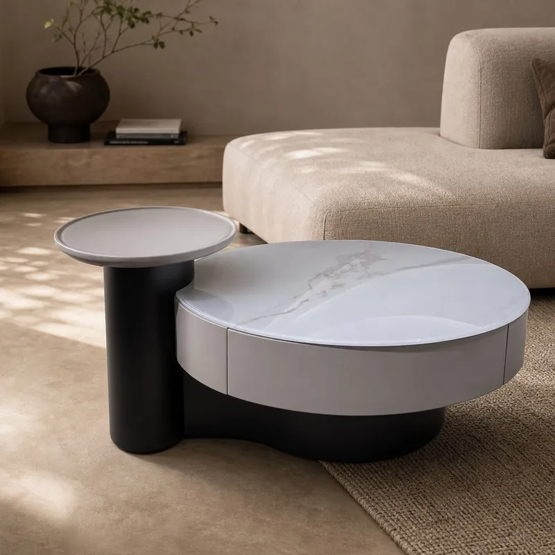Round Sintered Stone Side Table 85×30 cm