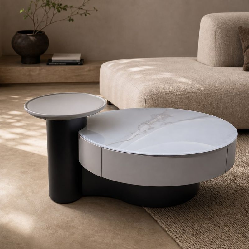 Leather-Accent Side Table (Microcrystal stone) styled in a FADIOR HOME interior setting