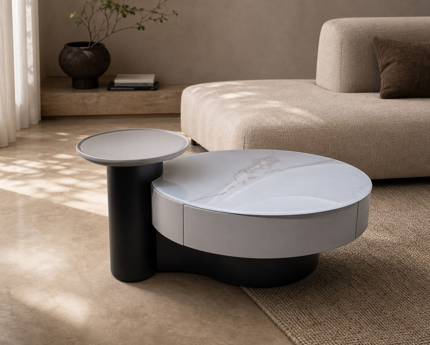 Leather-Accent Side Table (Microcrystal stone) styled in a FADIOR HOME interior setting