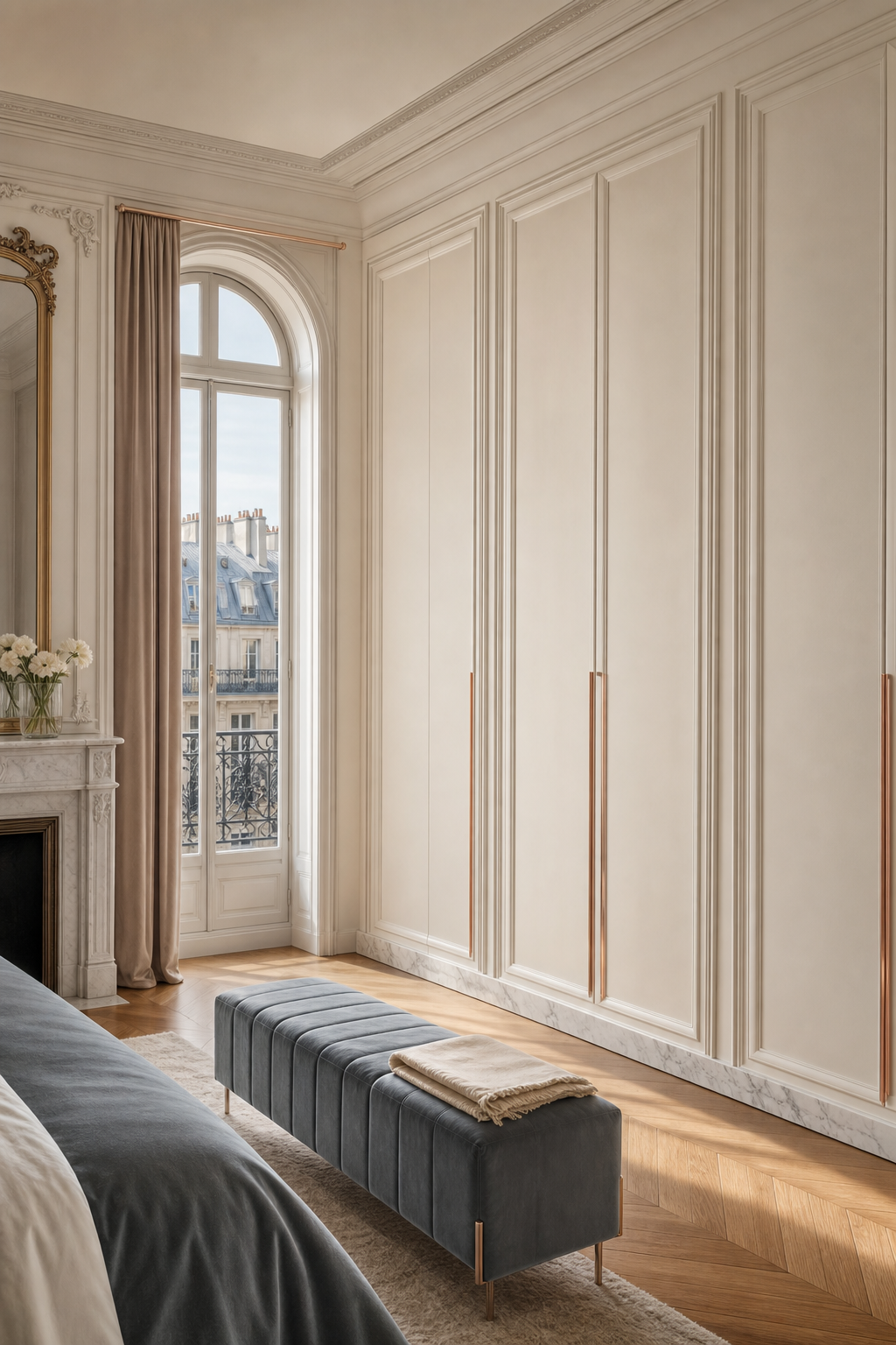 Fadior Eclipse Wardrobe Suite with Reconfigurable Frame Dressing Axis — lifestyle setting with natural light and residential styling