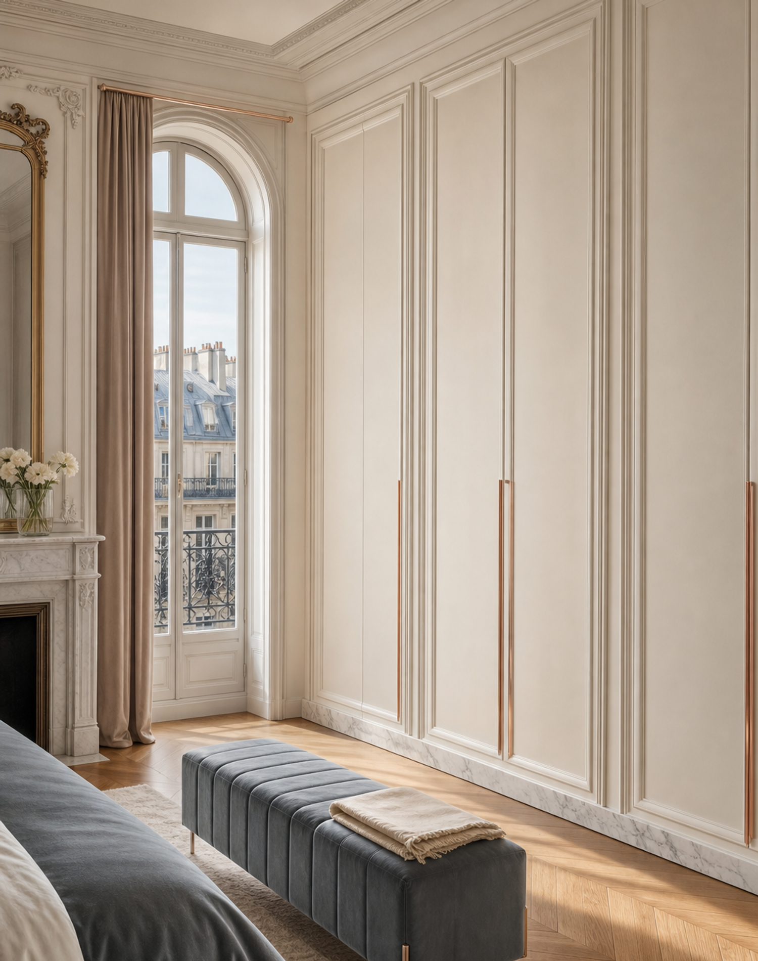 Fadior Eclipse Wardrobe Suite with Reconfigurable Frame Dressing Axis — lifestyle setting with natural light and residential styling