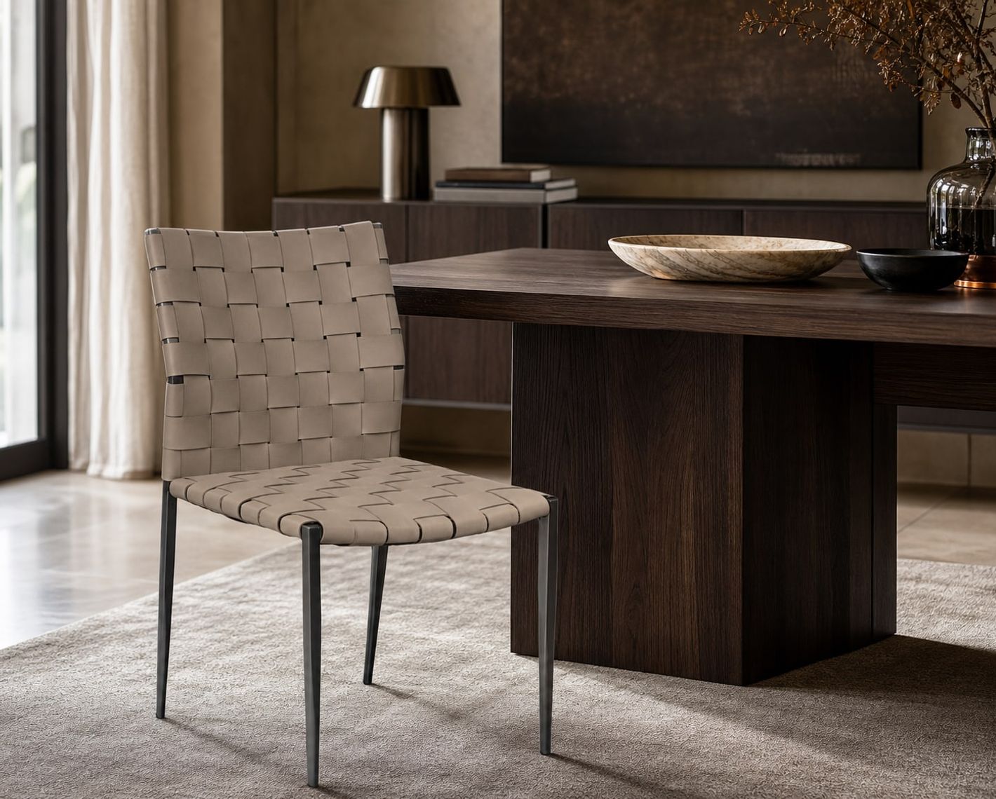 Leather-Accent Dining Chair (Microfiber saddle leather) styled in a FADIOR HOME interior setting