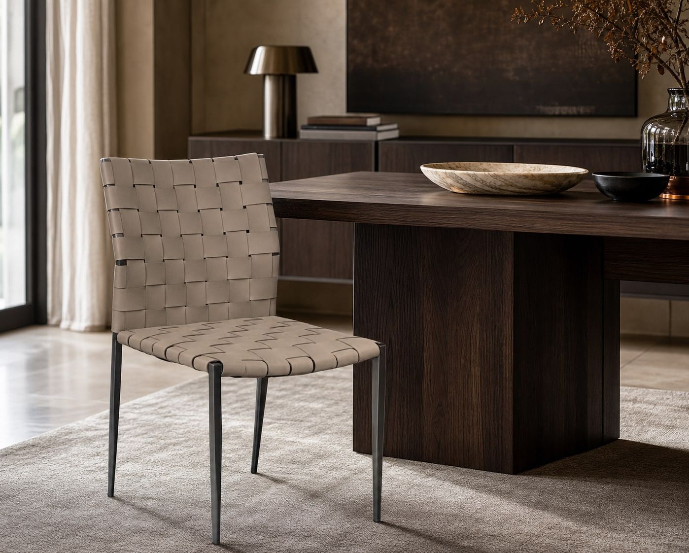 Leather-Accent Dining Chair styled in a FADIOR HOME interior setting