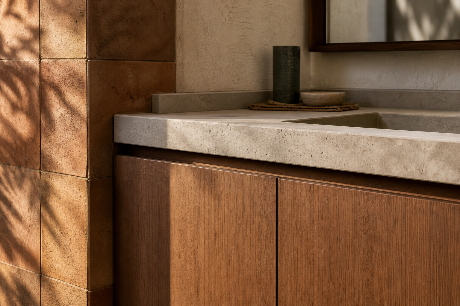 Fadior Voyage Bath Vanity Suite with Quiet Utility Basin Rail — close-up of stainless steel finish and hardware detail