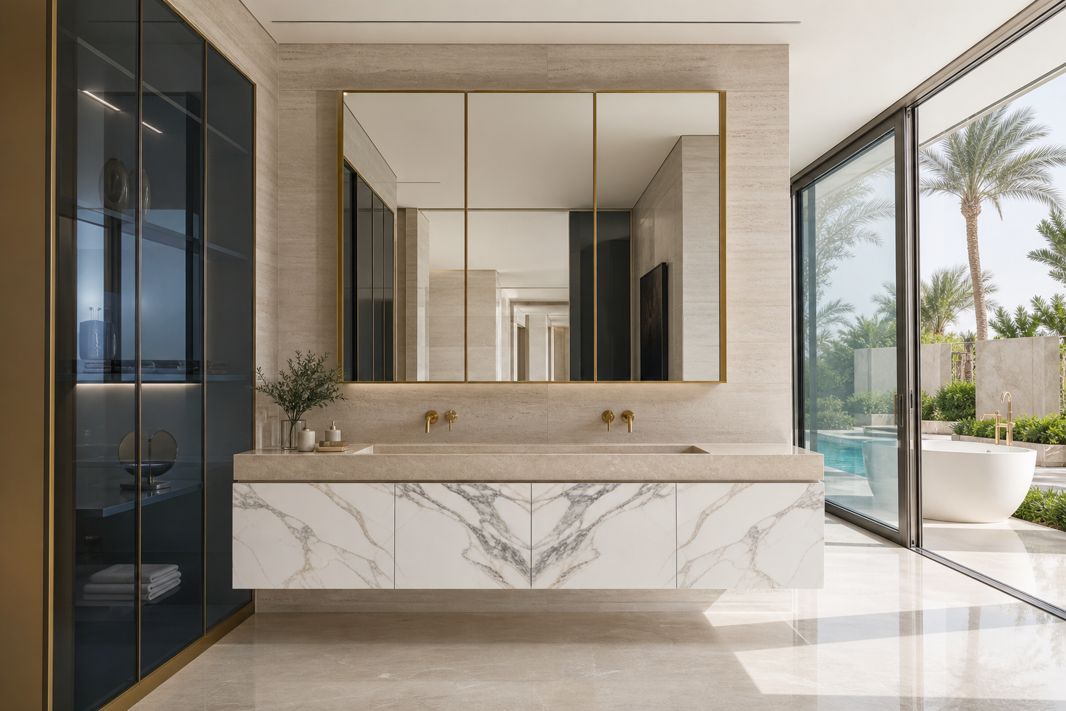 Fadior Voyage Bath Calacatta Basin Gallery — interior room context showing cabinet integration