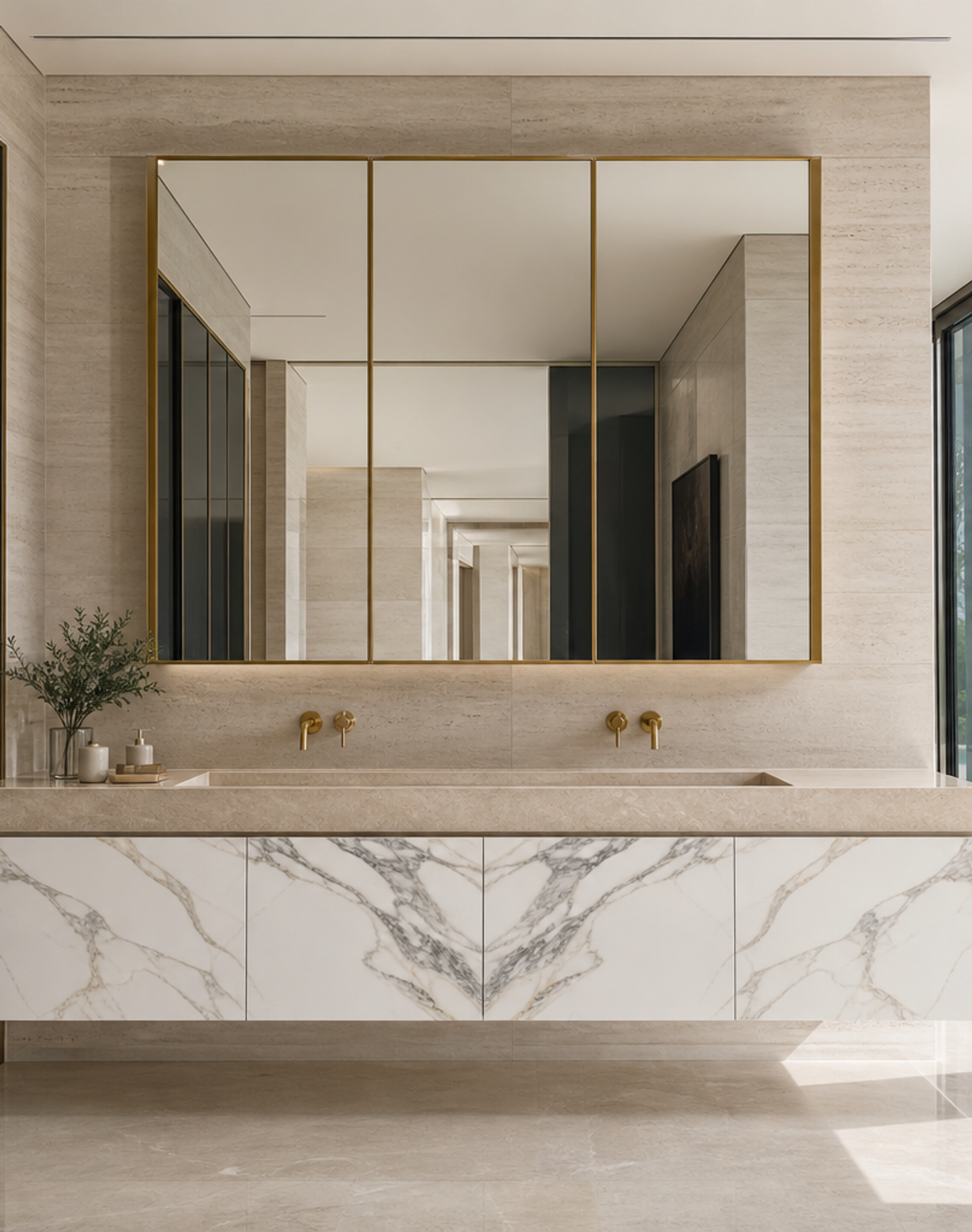 Fadior Voyage Bath Calacatta Basin Gallery — interior room context showing cabinet integration