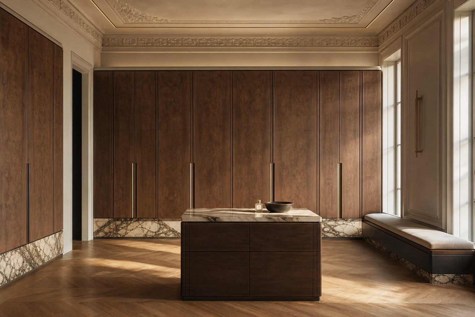 Fadior Radiance Wardrobe Suite with Pearl Climate Storage Spine — 304 stainless steel wardrobe system, front view