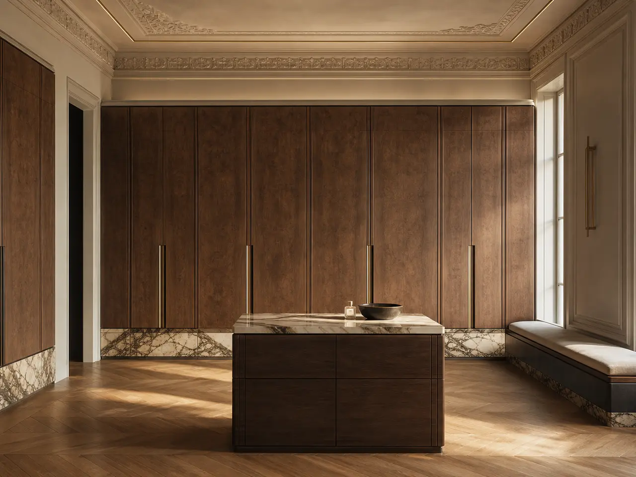 Fadior Radiance Wardrobe Suite with Pearl Climate Storage Spine — 304 stainless steel wardrobe system, front view