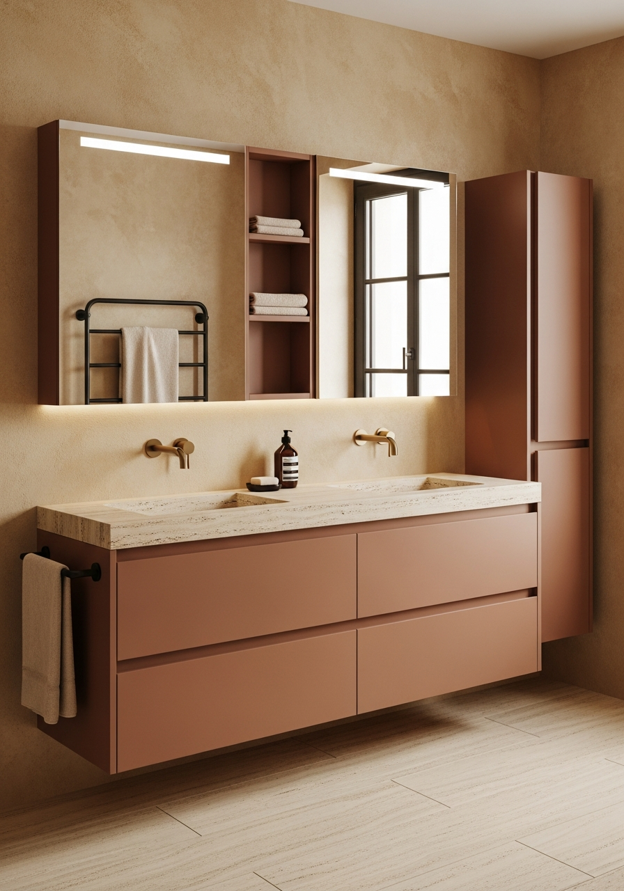 Fadior Nacre Bath and Vanity Suite — interior room context showing cabinet integration