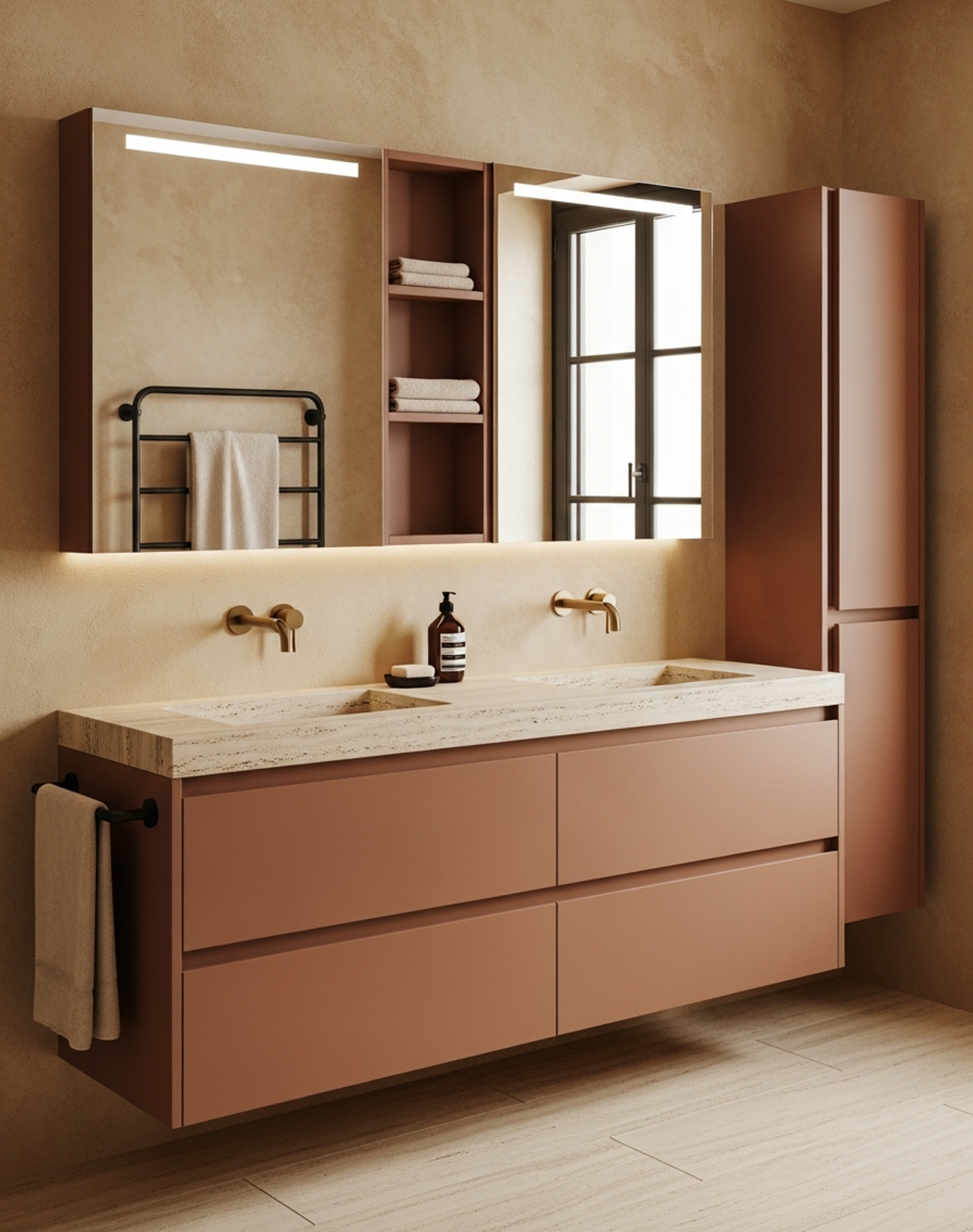 Fadior Nacre Bath and Vanity Suite — interior room context showing cabinet integration