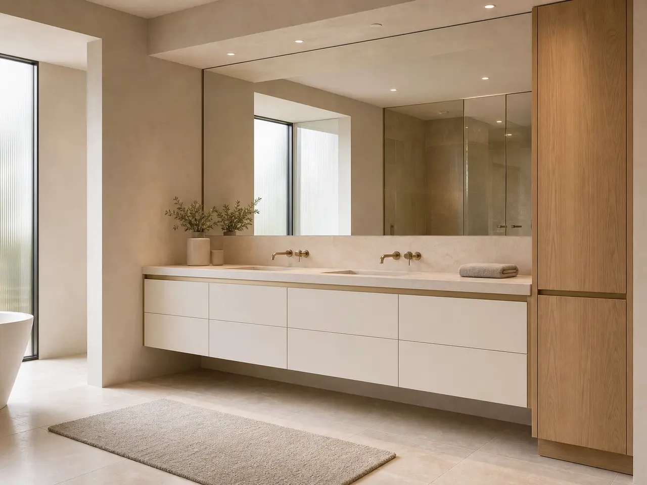 Fadior Solstice Bath and Vanity Suite with Precision Spa Vanity - waterproof 304 stainless steel bath vanity with mirror storage, moisture-resistant finishes, and grooming storage