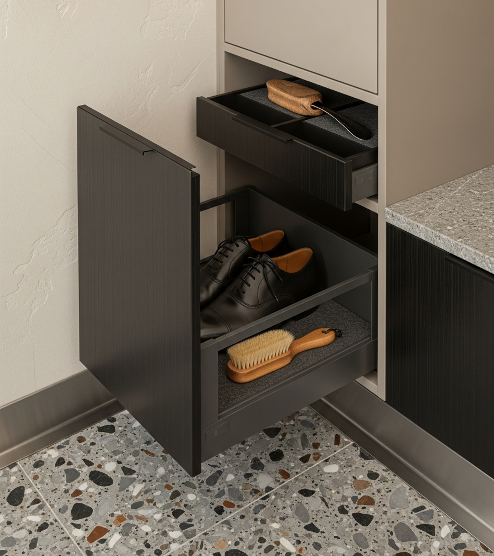 Fadior Archetype Entryway Suite — close-up of stainless steel finish and hardware detail