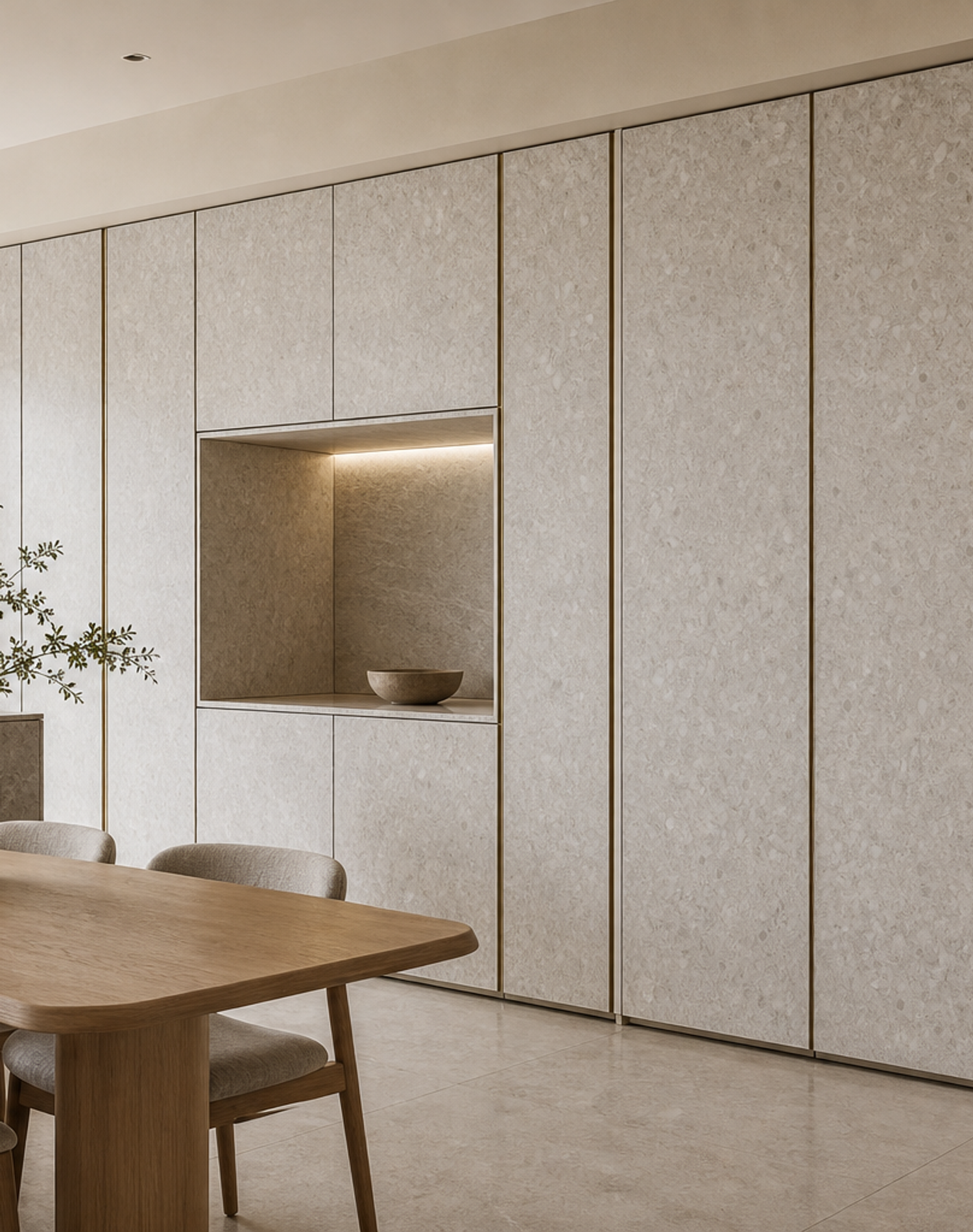 Fadior Terrazzo Wall Panel Suite with Engineered Surface Plane — lifestyle setting with natural light and residential styling