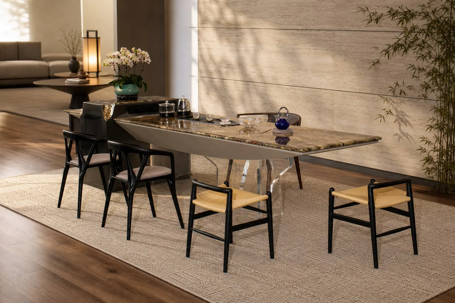 Boat-Top Clear-Leg Tea Table 2880×1000×880 mm