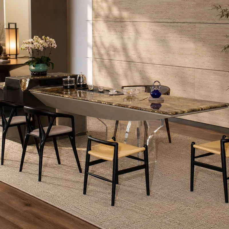 Boat-Top Clear-Leg Tea Table 2880×1000×880 mm