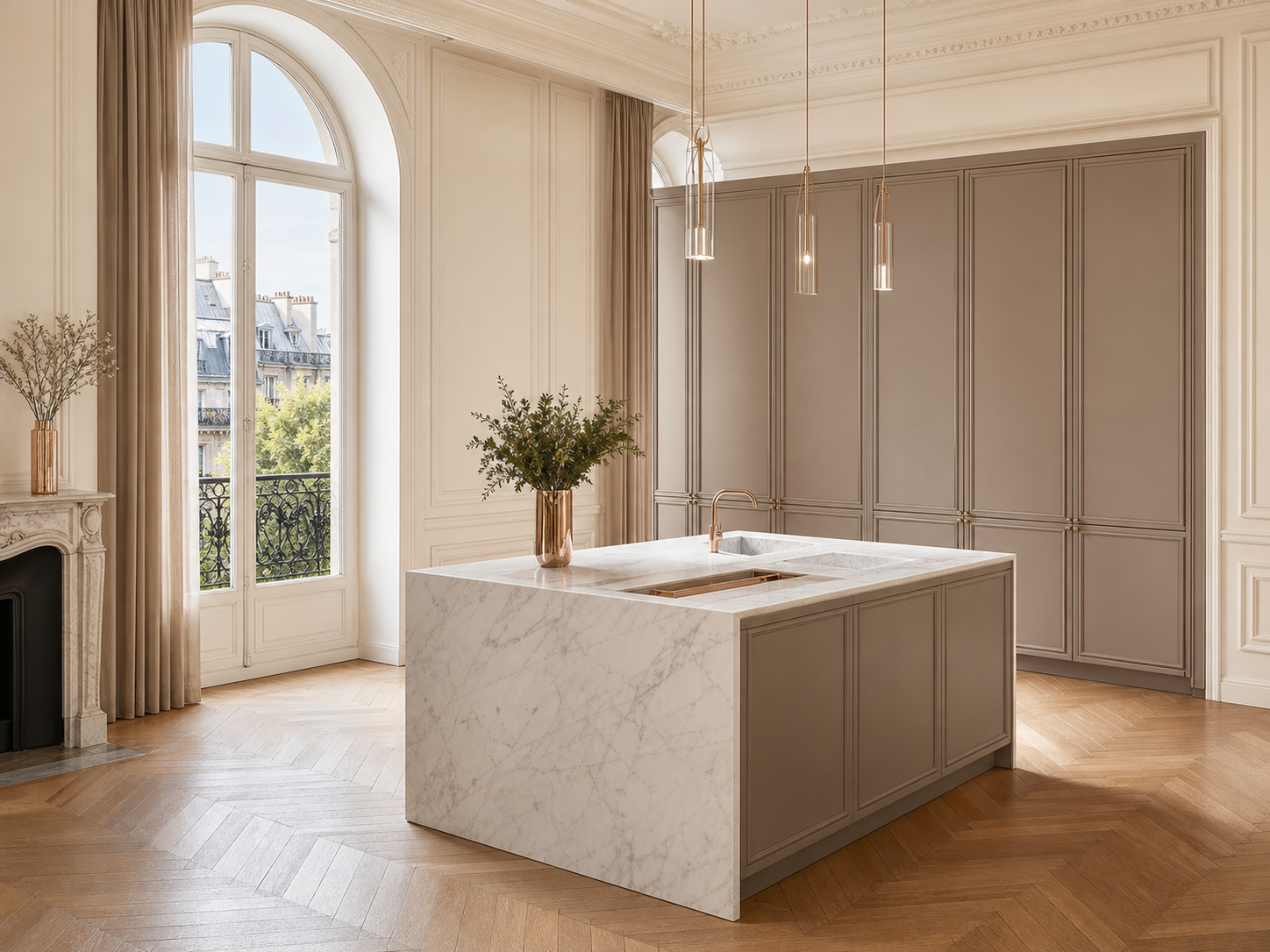 Fadior Terrena Kitchen Suite with Sunken Stone Rinse Ledge — interior room context showing cabinet integration