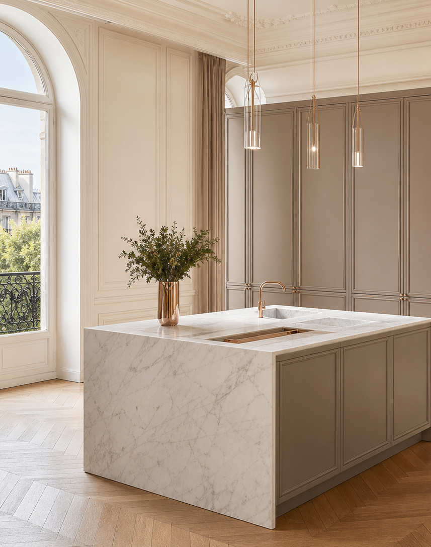 Fadior Terrena Kitchen Suite with Sunken Stone Rinse Ledge — interior room context showing cabinet integration