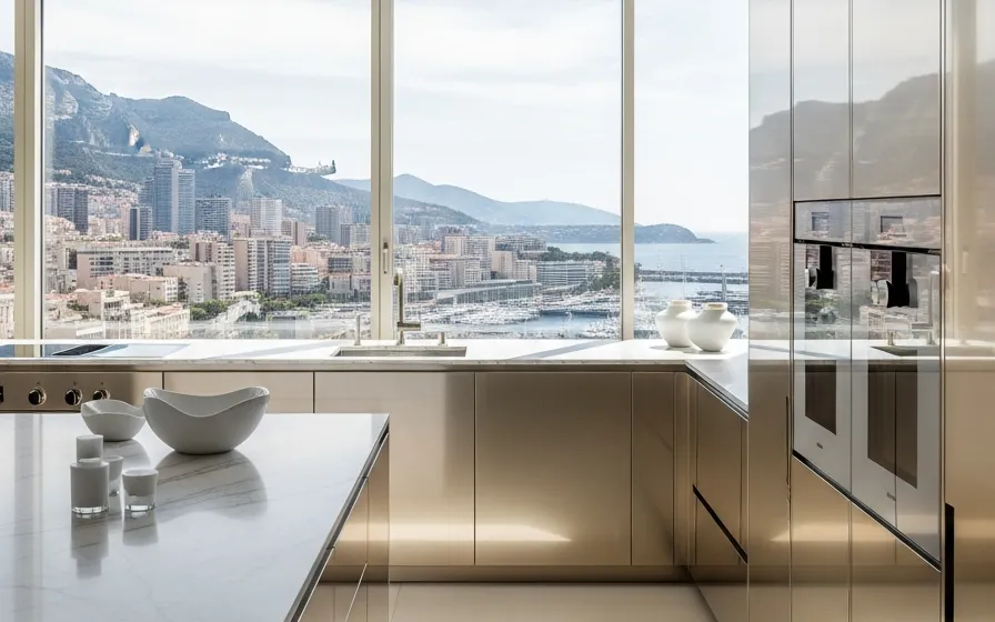 Ático en el Puerto de Mónaco — proyecto Fadior con mobiliario en acero inoxidable 304