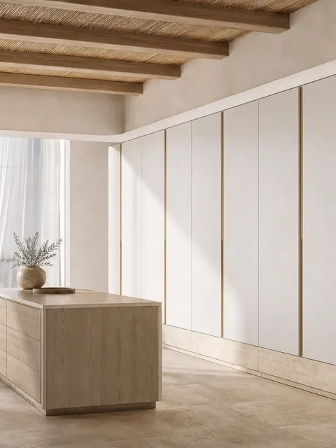Fadior Radiance Wardrobe Suite with Olive Plinth Dressing Promenade — 304 stainless steel wardrobe system, front view