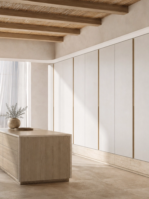 Fadior Radiance Wardrobe Suite with Olive Plinth Dressing Promenade — 304 stainless steel wardrobe system, front view