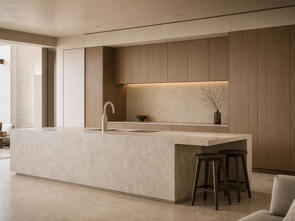 Fadior Riviera Kitchen Suite with Sculpted Tap Island Axis — 304 stainless steel kitchen system, front view