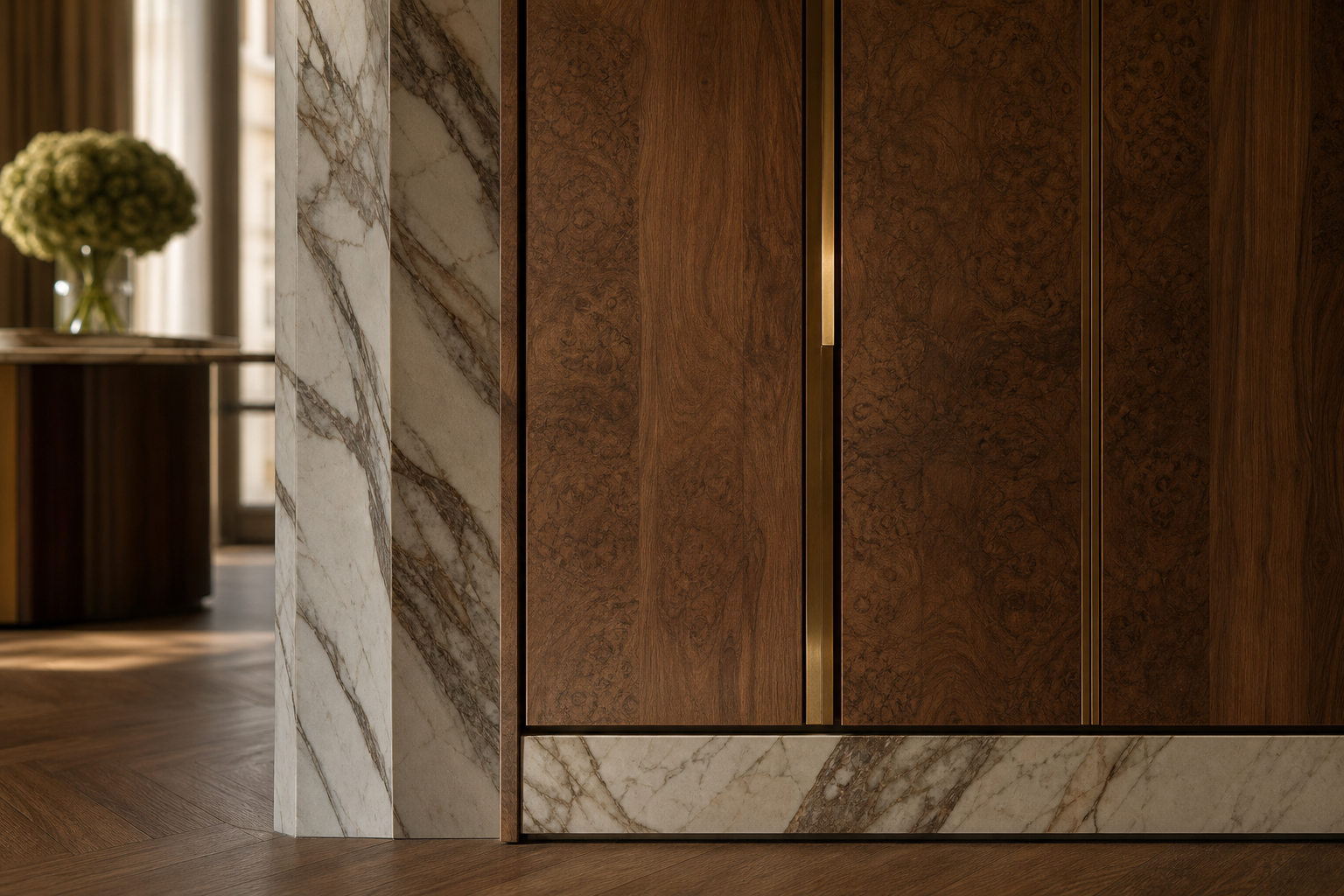 Fadior Onyx Wardrobe Suite with Quartz Vein Dressing Portal — close-up of stainless steel finish and hardware detail