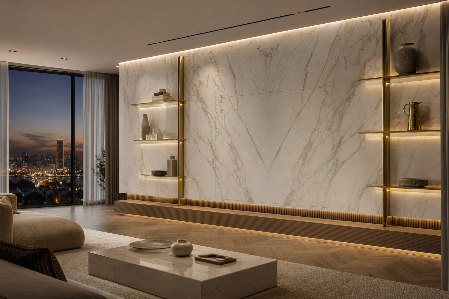 Fadior Zenith Living Room Suite with FSC Teak Sound Ledge — lifestyle setting with natural light and residential styling