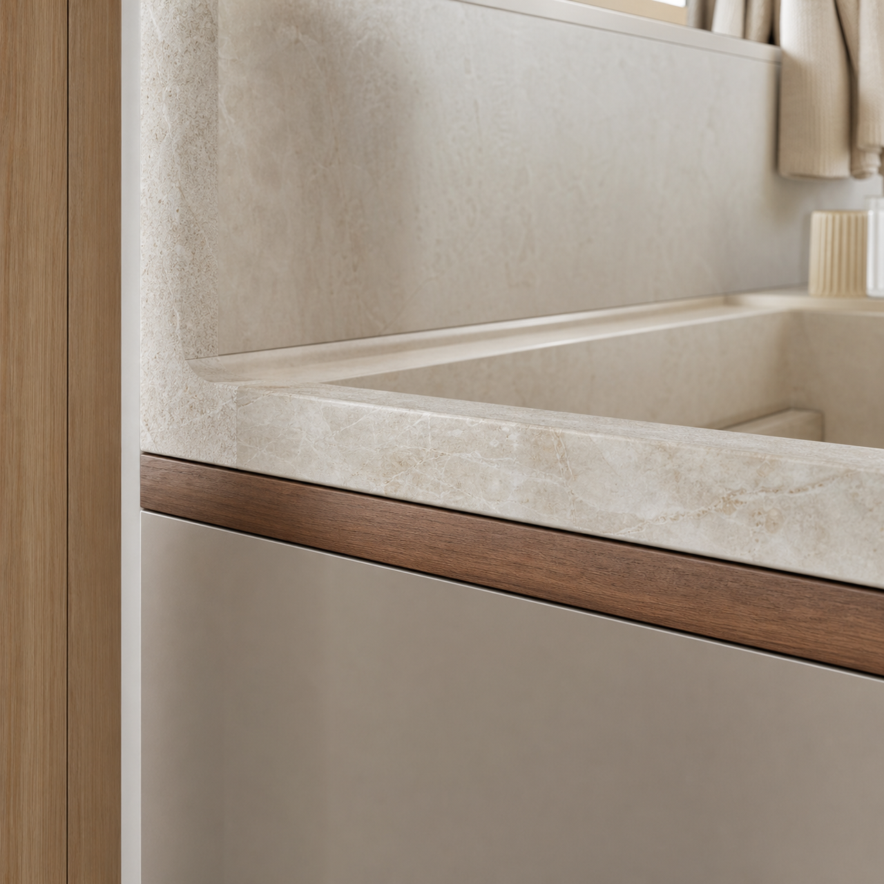 Suite de Baño y Tocador Alcove con Repisa de Lavabo Porcelain Halo acabado y detalle