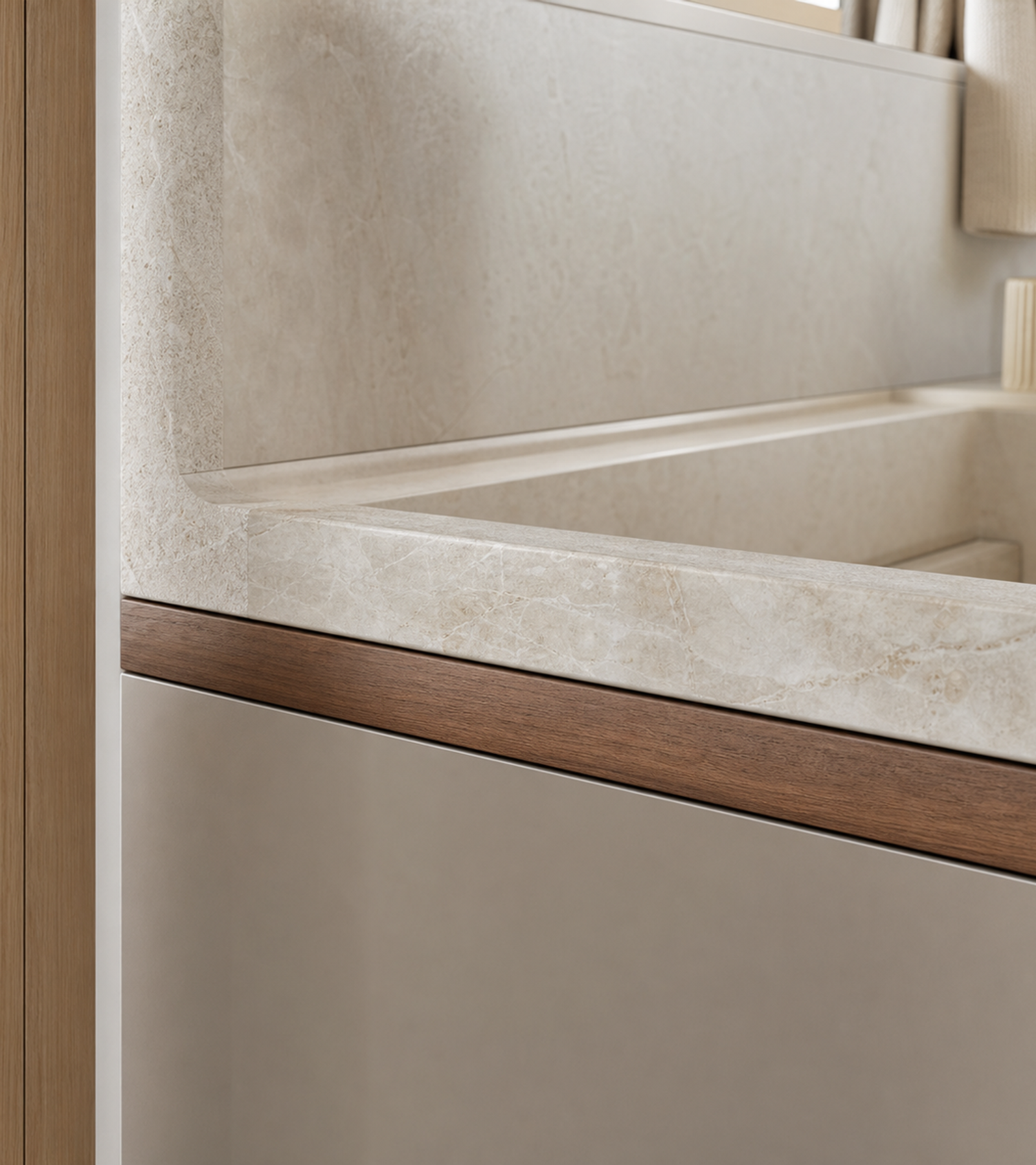Suite de Baño y Tocador Alcove con Repisa de Lavabo Porcelain Halo acabado y detalle