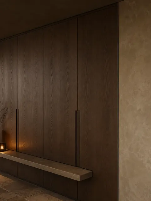 Fadior Lumiere Wardrobe with Counterline Dressing Wall — 304 stainless steel wardrobe system, front view