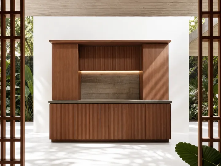 Fadior Continuum Kitchen Suite with Bridge Pantry Worktop — 304 stainless steel kitchen system, front view
