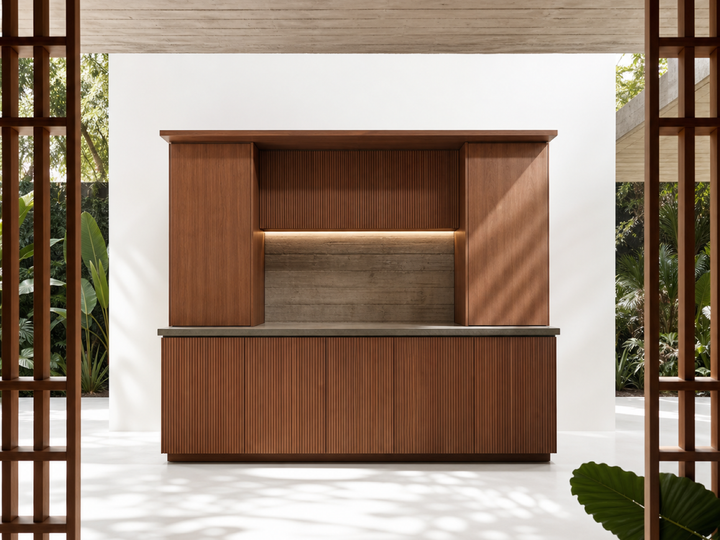 Fadior Continuum Kitchen Suite with Bridge Pantry Worktop — 304 stainless steel kitchen system, front view