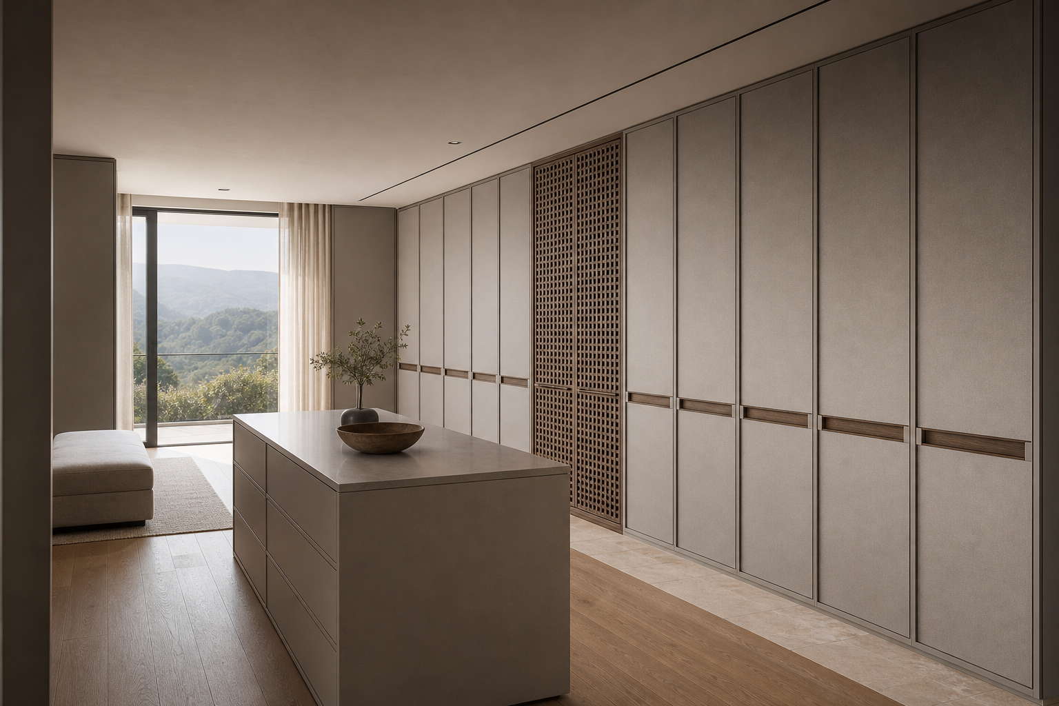 Fadior Onyx Wardrobe Suite with Shadow Lattice Dressing Bay — interior room context showing cabinet integration