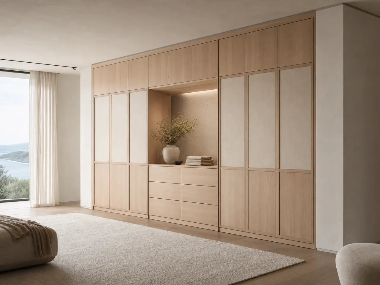 Fadior Elementum Wardrobe Suite with Satin Linen Packing Alcove - custom 304 stainless steel wardrobe or walk-in closet with lighting, hanging, drawer storage, and residential finishes