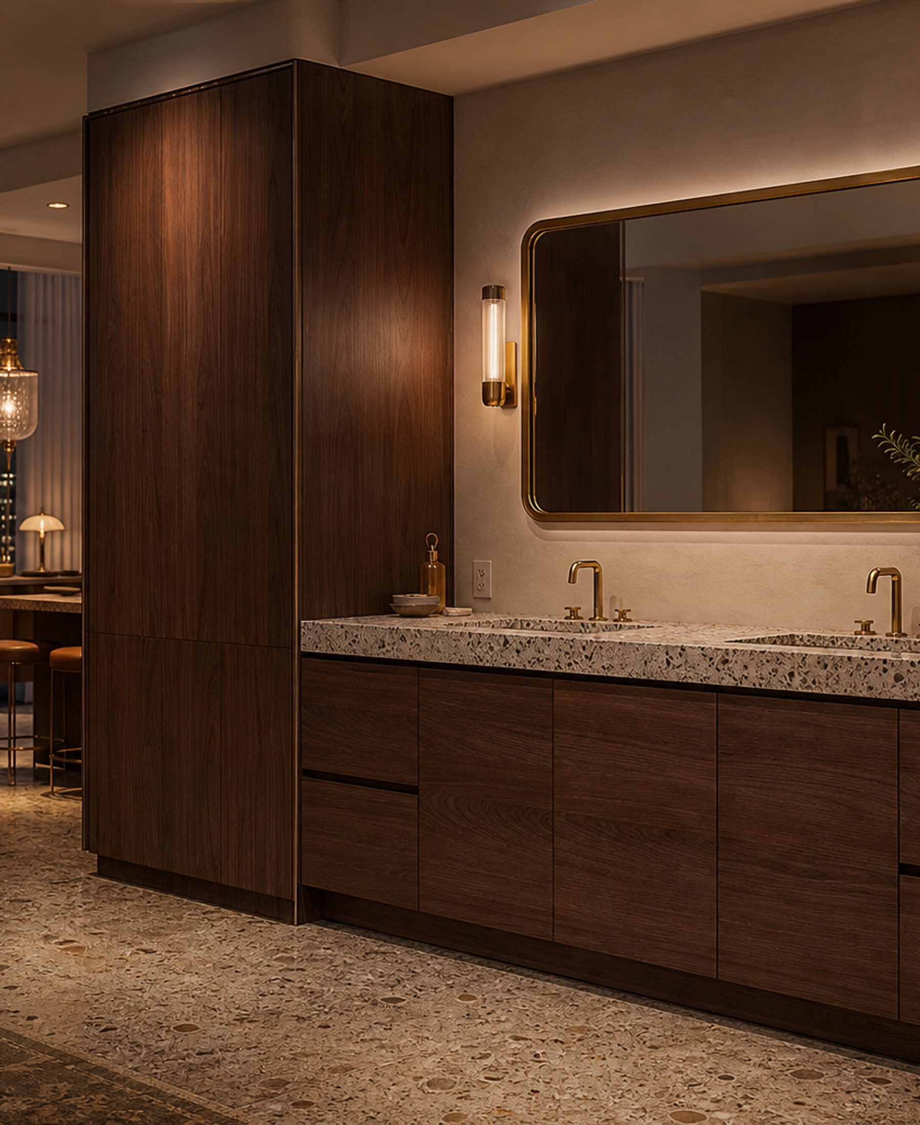 Fadior Alcove Modular Basin Datum Wall — 304 stainless steel bath and vanity system, front view