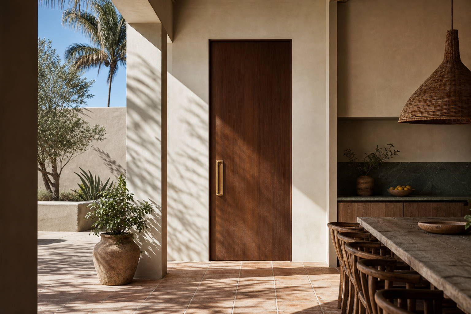 Fadior Alabaster Interior Door Suite with Scribed Floorline Door — interior room context showing cabinet integration
