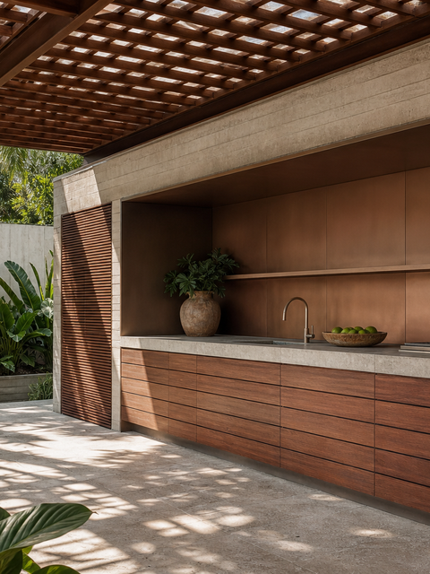 Fadior Vantage Outdoor Kitchen Suite with Copper Mist Bar Alcove — 304 stainless steel outdoor kitchen system, front view