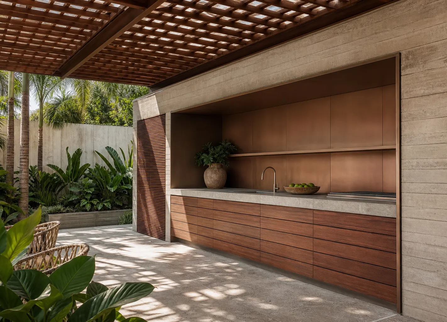 Fadior Vantage Outdoor Kitchen Suite with Copper Mist Bar Alcove — 304 stainless steel outdoor kitchen system, front view