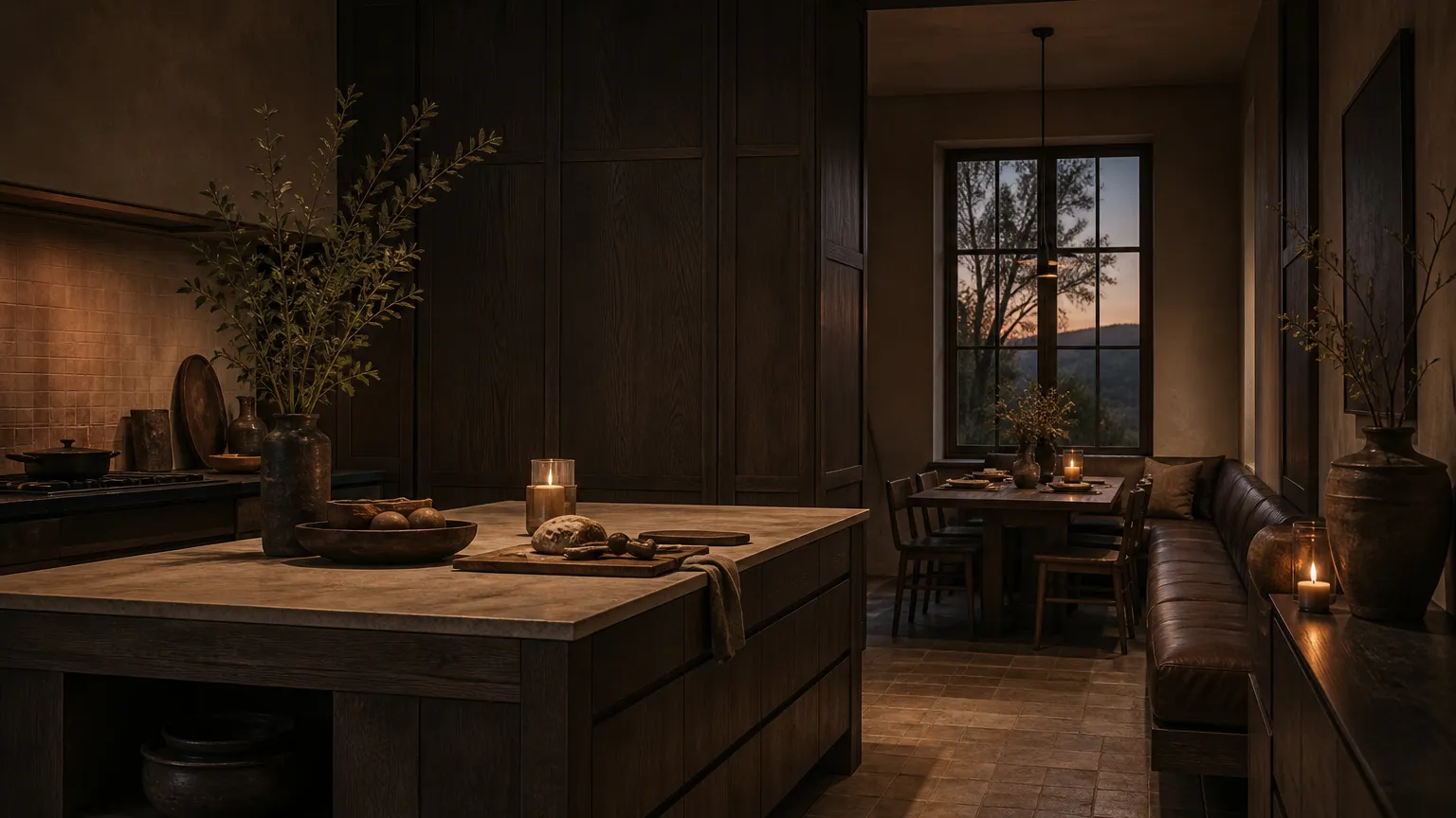 Dark townhouse kitchen used to frame premium cabinet body decisions.