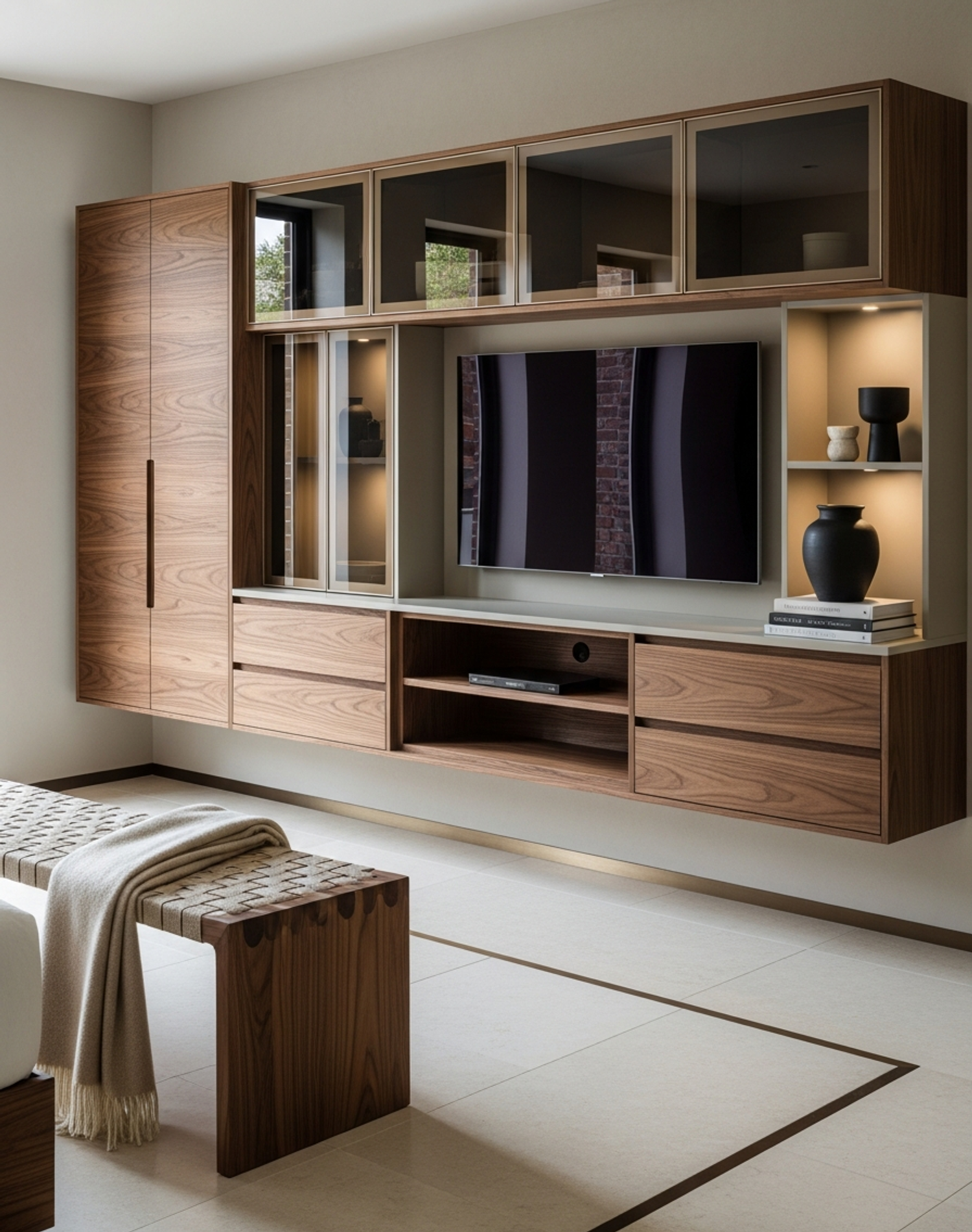 Fadior Essence Media Console — interior room context showing cabinet integration