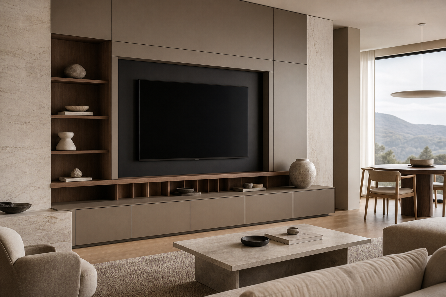 Fadior Galleria Living Room Suite with Museum Slot Console — lifestyle setting with natural light and residential styling