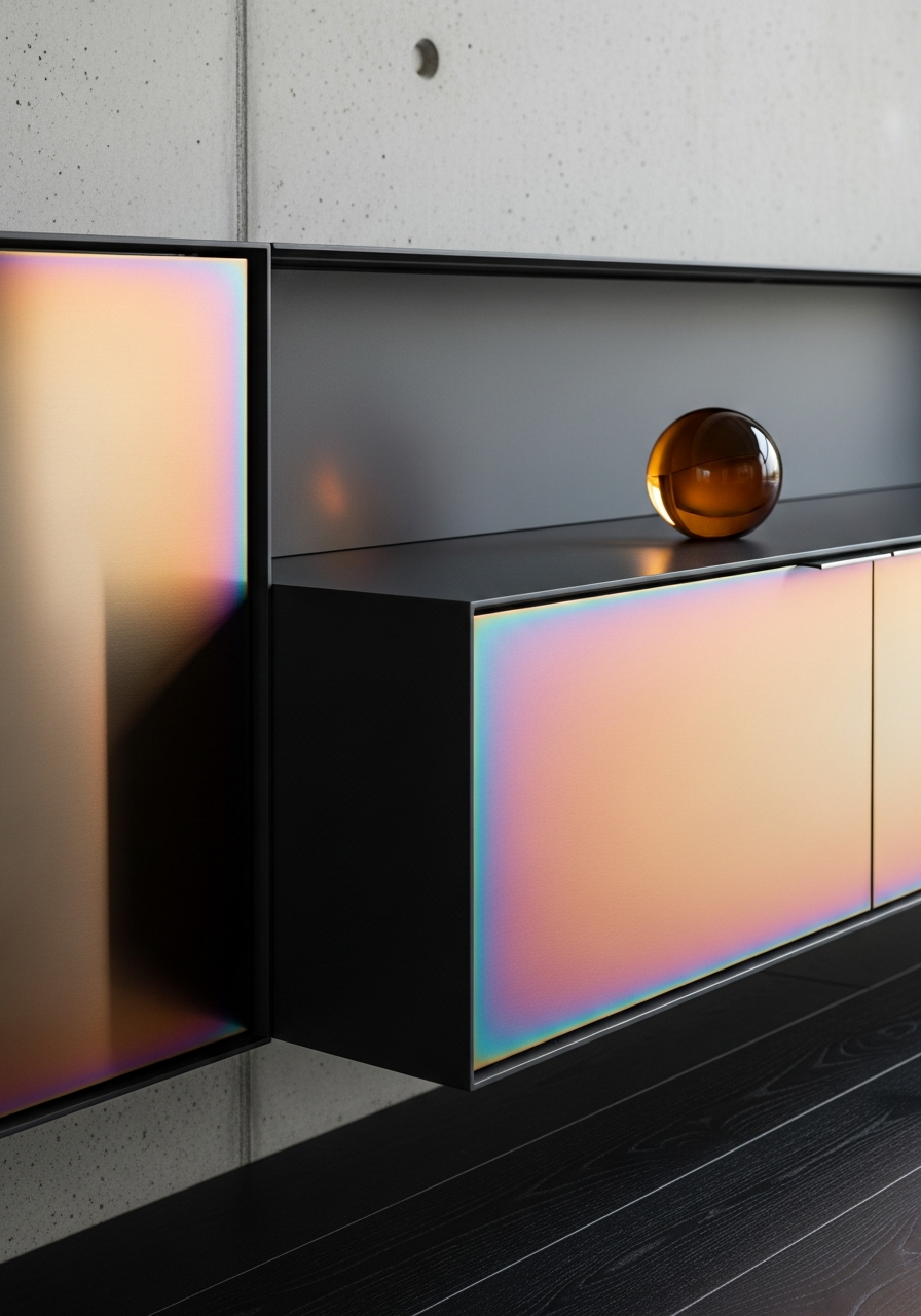 Fadior Essence Media Console — close-up of stainless steel finish and hardware detail