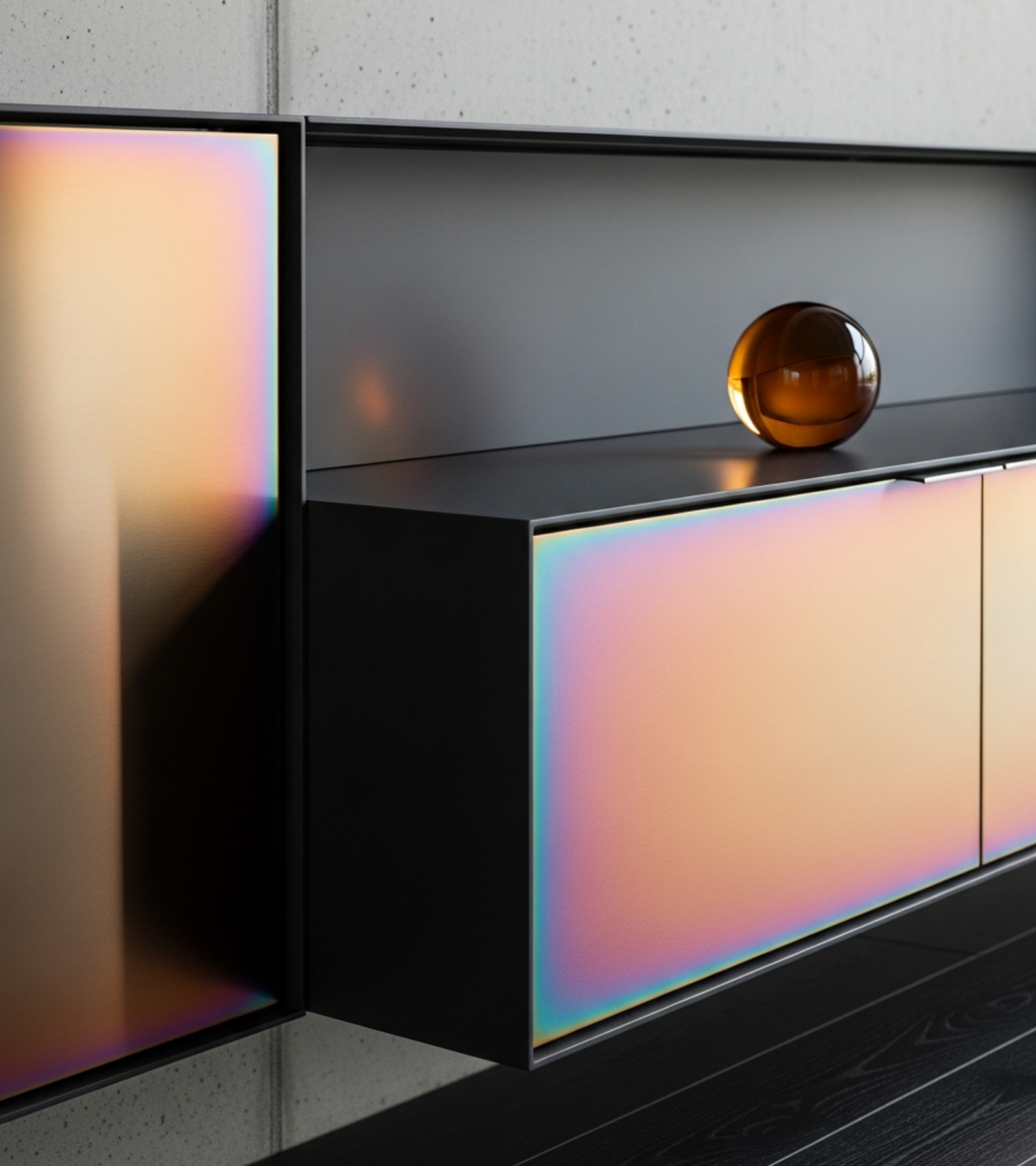 Fadior Essence Media Console — close-up of stainless steel finish and hardware detail