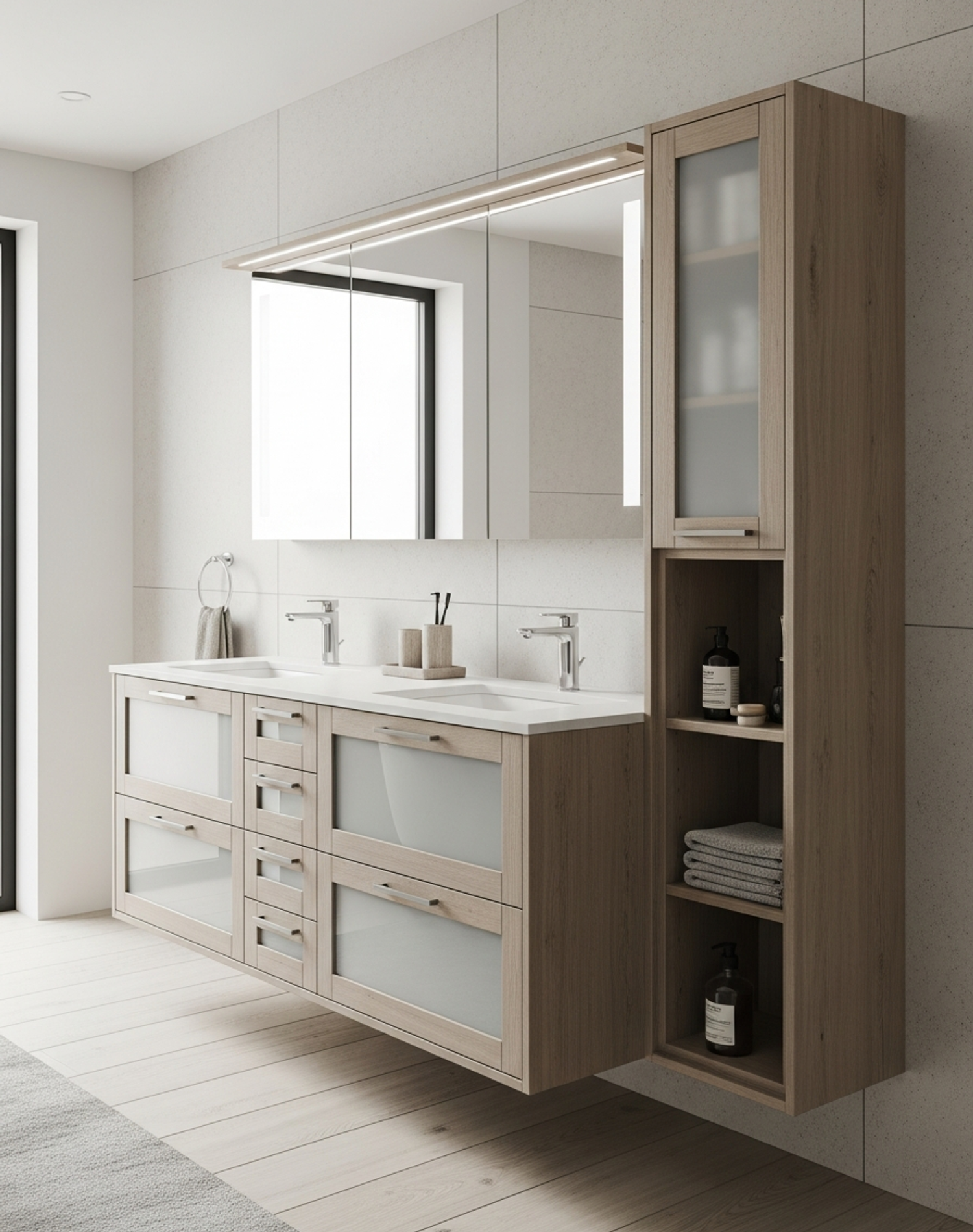 Fadior Acqua Clerestory Vanity — interior room context showing cabinet integration