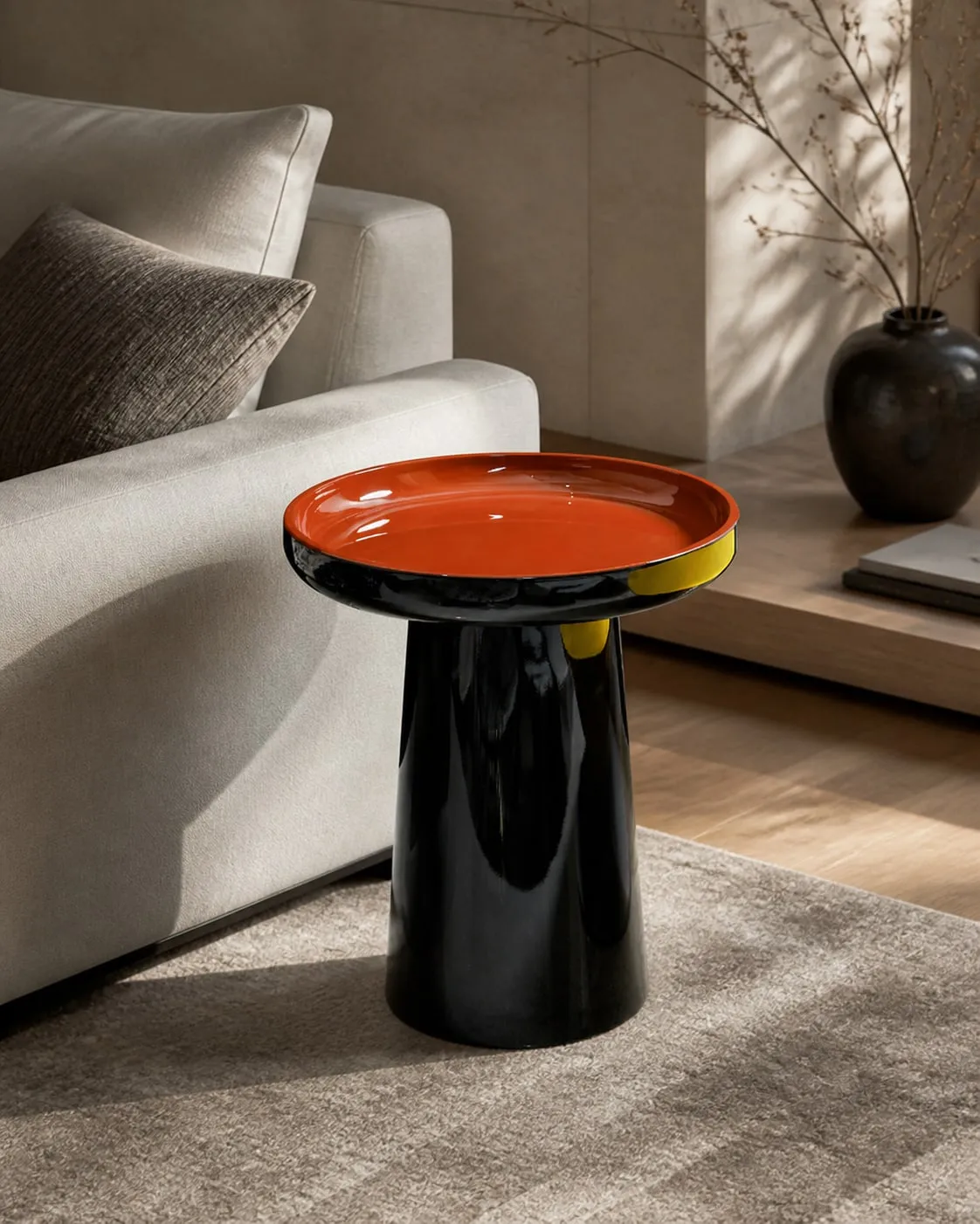 Dished-Tray Cone-Base Side Table