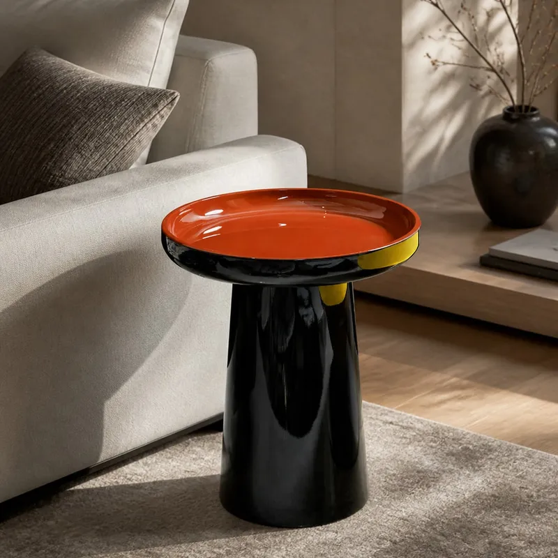 Dished-Tray Cone-Base Side Table