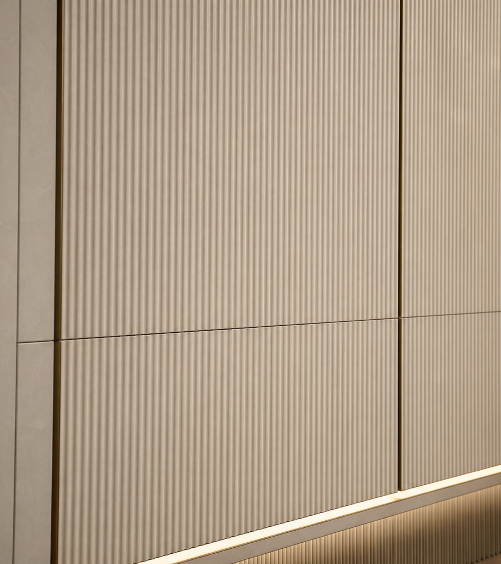 Fadior Terrazzo Wall Panel Suite with Ribbed Mineral Rhythm Plane — close-up of stainless steel finish and hardware detail